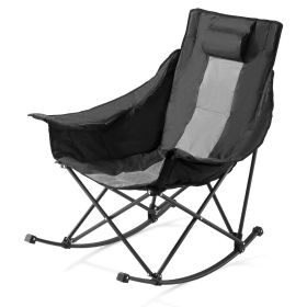 VEVOR Rocking Camping Chair, Portable Folding Rocker, Heavy-Duty Lawn Chair Recliner with Cupholder & Pocket, Supports 225lbs